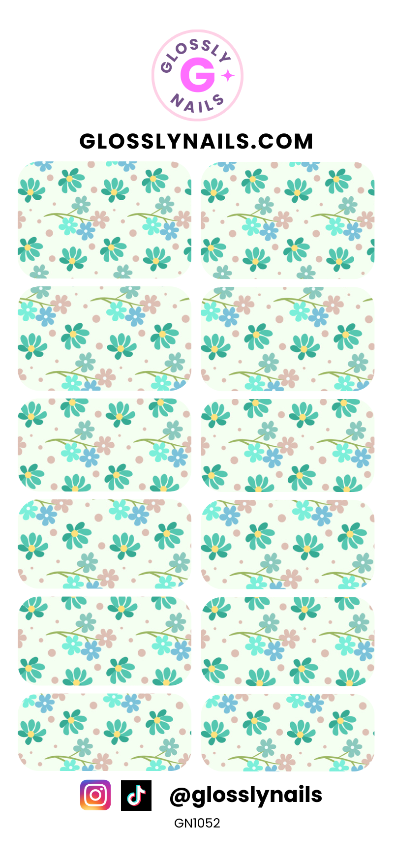 Mint Meadow Daisies Waterslide Nail Decals - GN1052