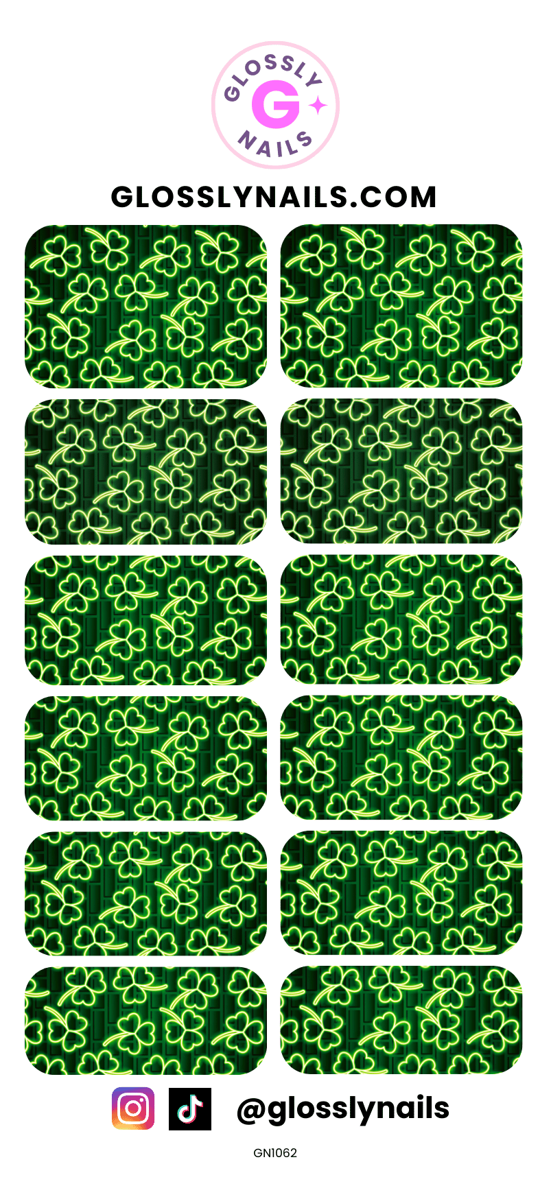 St Patricks Day Waterslide Nail Art Decals - Neon Shamrock