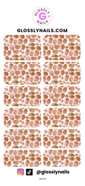 Nail art decal sheet with pebble pattern and Glossy Nails branding.