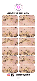 Leopard print nail wraps on a pink background with Glossy Nails branding.